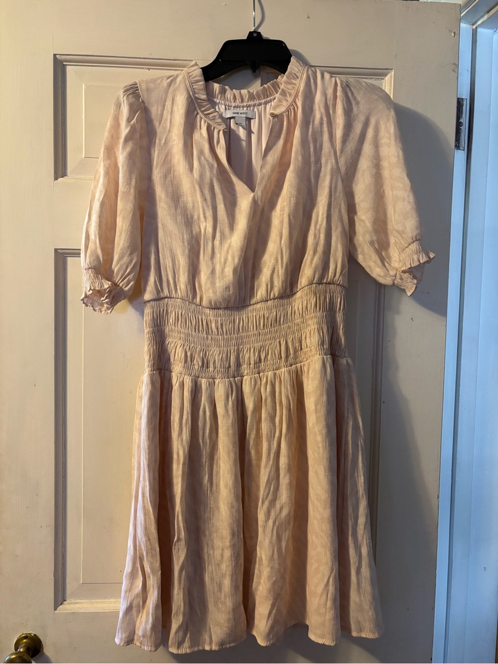 Nine West Linen look smocked waist mini dress